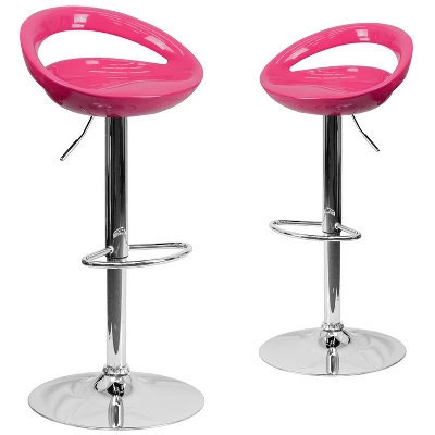 Emma And Oliver 2 Pack Contemporary Plastic Adjustable Height Barstool With Rounded Cutout Back And Chrome Base 17 Emma And Oliver 2 Pack Contemporary Plastic Adjustable Height Barstool With Rounded Cutout Back And Chrome Base - Image 17