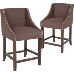 Emma And Oliver 2 Pk. 24" High Transitional Walnut Counter Height Stool With Accent Nail Trim -Emma And Oliver GUEST 5f049f34 1cc7 48ad 970b 172113710173