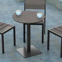 Emma And Oliver 24" Round Outdoor Dining Table With Faux Teak Poly Slats And Steel Frame -Emma And Oliver GUEST 6049c5ea 09fb 4618 8e3b d2e38f6645ac