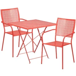 Emma And Oliver Commercial 28" Square Metal Folding Patio Table Set W/ 2 Square Back Chairs -Emma And Oliver GUEST 61cc7597 864b 49ef a152 6c778ed6d6b0