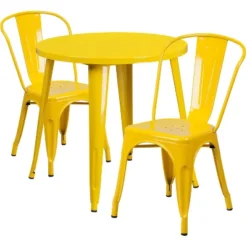 Emma And Oliver Commercial Grade 30" Round Metal Indoor-Outdoor Table Set With 2 Cafe Chairs -Emma And Oliver GUEST 61cedef8 bb37 4fb3 ad5f e2292c31b60a
