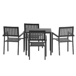 Emma And Oliver 5 Piece Modern Weather And Rust Resistant Black Steel And Polyresin Patio Set With Table And 4 Chairs For Indoor/Outdoor Use -Emma And Oliver GUEST 6205964c 0078 408c a5eb 38408a39bc47