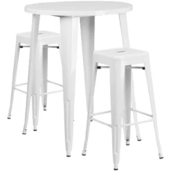 Emma And Oliver Commercial Grade 30" Round Metal Indoor-Outdoor Bar Table Set, 2 Backless Stools -Emma And Oliver GUEST 625024e4 8116 4526 bfd4 aad92d919a4d