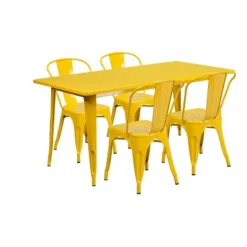 Emma And Oliver Commercial Grade Rectangular Metal Indoor-Outdoor Table Set With 4 Stack Chairs -Emma And Oliver GUEST 6329cb57 8375 4556 9833 d7fc4404e63c