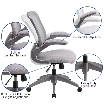 Emma And Oliver Mid-Back Gray Mesh Swivel Ergonomic Task Office Chair With Gray Frame 2 Emma And Oliver Mid-Back Gray Mesh Swivel Ergonomic Task Office Chair With Gray Frame - Image 2