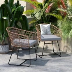 Emma And Oliver Set Of Two All-Weather Faux Rattan Rope Chairs With Padded Cushions For Indoor And Outdoor Use -Emma And Oliver GUEST 6420904e cca4 4847 a8ef 20c1a0b3e3ba