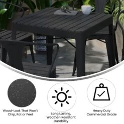 Emma And Oliver Modern 5 Piece Weather And Rust Resistant Black Steel And Polyresin Patio Set With Table & 4 Chairs Indoor And Outdoor Use -Emma And Oliver GUEST 6442f150 7ad5 437f 9c00 423dd49c7655