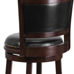 Emma And Oliver 29"H Panel Back Cappuccino Wood Swivel Seat Barstool -Emma And Oliver GUEST 64ab085c b045 4b3d abb4 271738a8c1a3