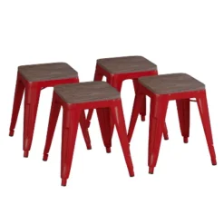 Emma And Oliver Set Of Four Table Height Backless Stacking Welded Iron Stools With Wooden Seats And Under Seat Bracing For Indoor Use -Emma And Oliver GUEST 64bb6877 480f 4656 b8f9 4905eb65fb2f