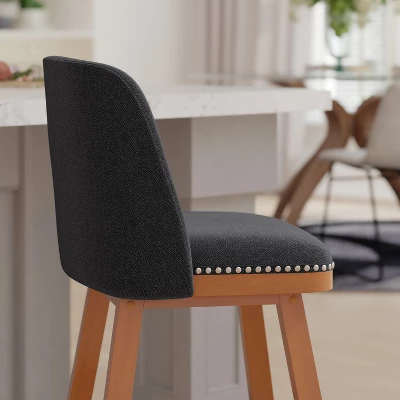 Emma And Oliver Upholstered Mid-Back Stools With Nailhead Accent Trim & Wood Frames 4 Emma And Oliver Upholstered Mid-Back Stools With Nailhead Accent Trim & Wood Frames - Image 4