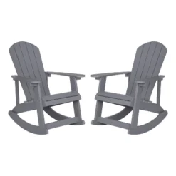 Emma And Oliver Set Of 2 Marcy Classic All-Weather Poly Resin Rocking Adirondack Chairs With Stainless Steel Hardware For Year Round Use -Emma And Oliver GUEST 653f31c0 11c7 44f9 8d63 7bebd6fdba0e