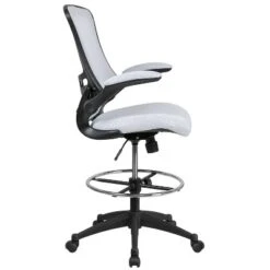Emma And Oliver Mid-Back Mesh Ergonomic Drafting Chair With Foot Ring And Flip-Up Arms -Emma And Oliver GUEST 669587da f938 4053 b9eb 11bb644a2fa7