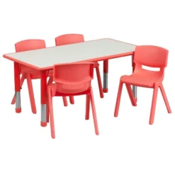 Emma And Oliver 23.625"W X 47.25"L Rectangular Plastic Height Adjustable Activity Table Set With 4 Chairs -Emma And Oliver GUEST 66d36f7e afac 4ee5 95c0 5846095269e9