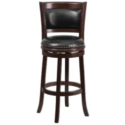 Emma And Oliver 29"H Panel Back Cappuccino Wood Swivel Seat Barstool -Emma And Oliver GUEST 66d6ca63 9a10 477f 84bd f2ae170cee4a