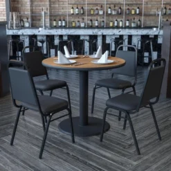 Emma And Oliver 31 Emma And Oliver 36" Round Laminate X-Base Table Set With 4 Banquet Chairs