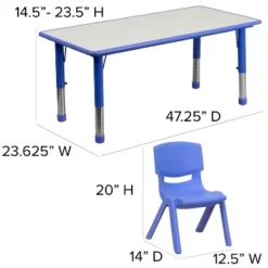 Emma And Oliver 23.625"W X 47.25"L Rectangular Plastic Height Adjustable Activity Table Set With 6 Chairs -Emma And Oliver GUEST 68c5d6f3 0e36 4119 b9ad e2a9ebcad48c