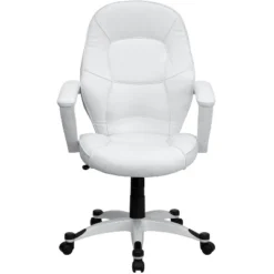 Emma And Oliver Mid-Back White LeatherSoft Tapered Back Executive Swivel Office Chair - Arms 5 Emma And Oliver Mid-Back White LeatherSoft Tapered Back Executive Swivel Office Chair - Arms -Emma And Oliver GUEST 694bdc26 badf 403c 935b 7fb72e22873f