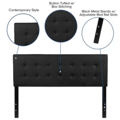 Emma And Oliver Button Tufted Upholstered Queen Size Headboard In Black Vinyl -Emma And Oliver GUEST 696726e0 cb88 44fe 954c 8e080c29039e