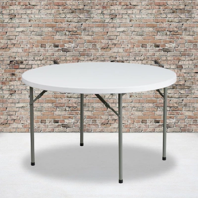 Emma And Oliver 4-Foot Round Granite White Plastic Folding Table - Banquet / Event Folding Table 1 Emma And Oliver 4-Foot Round Granite White Plastic Folding Table - Banquet / Event Folding Table