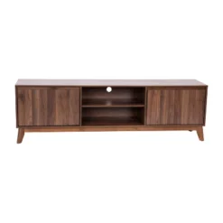 Emma And Oliver Mid-Century Modern Wooden TV Stand With Soft Close Doors, Shelf, Cord Management Hole And Tapered Legs -Emma And Oliver GUEST 69edc3d6 4388 4872 8340 d9f2183245e4