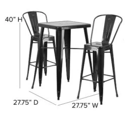 Emma And Oliver Commercial Grade 23.75" Square Metal Indoor-Outdoor Bar Table Set, 2 Back Stools -Emma And Oliver GUEST 69ee02cb d669 40da 9d9d 3bc92c7e1379