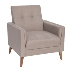 Emma And Oliver Upholstered Mid-Century Modern Arm Chair With Tufted Seat And Back, Pocket Spring Support And Wooden Legs -Emma And Oliver GUEST 6af71ae1 7ffa 488f be35 db4d66db480b