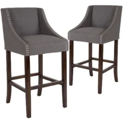 Emma And Oliver 2 Pk. 30" High Transitional Walnut Barstool With Accent Nail Trim