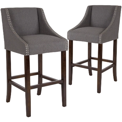 Emma And Oliver 2 Pk. 30" High Transitional Walnut Barstool With Accent Nail Trim 1 Emma And Oliver 2 Pk. 30" High Transitional Walnut Barstool With Accent Nail Trim
