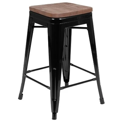 Emma And Oliver 24" High Metal Counter-Height, Indoor Bar Stool With Wood Seat - Stackable Set Of 4 10 Emma And Oliver 24" High Metal Counter-Height, Indoor Bar Stool With Wood Seat - Stackable Set Of 4 - Image 10