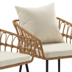 Emma And Oliver Indoor/Outdoor Bohemian Natural Rattan Rope Patio Chairs With Open Weave Design And Removable Plush Cushions -Emma And Oliver GUEST 6e06d4b1 50c5 4b90 85fe 8ccf4e0b60cc