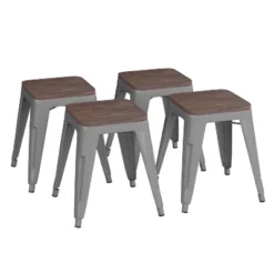 Emma And Oliver Set Of Four Table Height Backless Stacking Welded Iron Stools With Wooden Seats And Under Seat Bracing For Indoor Use -Emma And Oliver GUEST 6e0b2744 f5e9 4d7a 8878 fe8939890bff