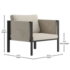 Emma And Oliver Indoor Outdoor Patio Lounge Chair, Steel Framed Club Chair With Cushions And 2 Storage Pockets -Emma And Oliver GUEST 6e1cbd62 631a 4905 b303 45196aaeee9d