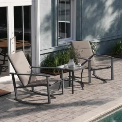 Emma And Oliver 3 Piece Outdoor Rocking Chair Patio Set With Flex Comfort Material And Metal Framed Glass Top Table -Emma And Oliver GUEST 6e52246d 98ac 4fb0 8adf 21bcb8813591