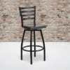 Emma And Oliver Black Ladder Back Swivel Metal Restaurant Dining Barstool