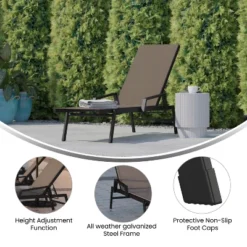 Emma And Oliver Textilene Adjustable 5 Position Patio Chaise Lounge With Armrests And Metal Frame -Emma And Oliver GUEST 6f11bbd0 ee47 4a64 92ee d7f385f7cce4