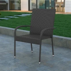 Emma And Oliver Stacking All-Weather Wicker Wrapped Powder Coated Steel Patio Club Chairs For Indoor And Outdoor Use -Emma And Oliver GUEST 6f3a8064 c219 4602 87e1 e0c0663a6b75