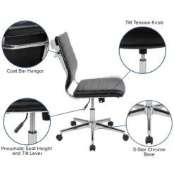 Emma And Oliver Mid-Back Armless LeatherSoft Ribbed Executive Swivel Office Chair 17 Emma And Oliver Mid-Back Armless LeatherSoft Ribbed Executive Swivel Office Chair -Emma And Oliver GUEST 6f781b46 bb80 4315 b53a a0cf1cf38065