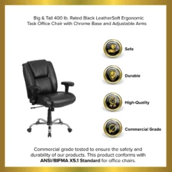 Emma And Oliver 400 Lb. Big & Tall Black LeatherSoft Task Adjustable Arm Ergonomic Office Chair -Emma And Oliver GUEST 707592d4 6c1f 4b71 a2a3 e02180276da2