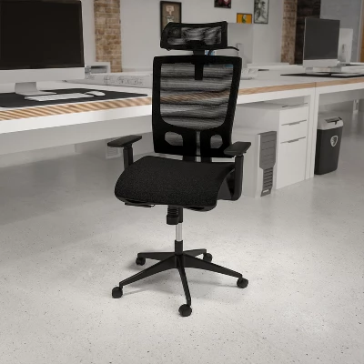 Emma And Oliver Ergonomic Mesh Office Chair-Synchro-Tilt, Pivot Headrest, Adjustable Arms 1 Emma And Oliver Ergonomic Mesh Office Chair-Synchro-Tilt, Pivot Headrest, Adjustable Arms