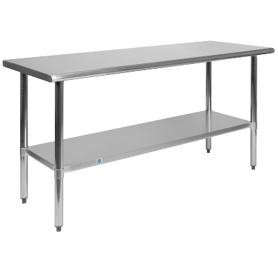 Emma And Oliver Stainless Steel 18 Gauge Prep And Work Table With Undershelf 9 Emma And Oliver Stainless Steel 18 Gauge Prep And Work Table With Undershelf - Image 9