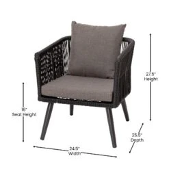 Emma And Oliver Black & Gray Woven All-Weather Four-Piece Conversation Set With Cushions & Metal Coffee Table For Porch, Backyard And Patio -Emma And Oliver GUEST 72b62806 8ccd 4327 b298 07a1ebfd4311