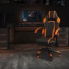 Emma And Oliver Black/Orange Ergonomic Gaming Chair -Recline Back/Arms, Footrest, Massaging Lumbar