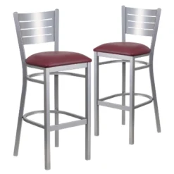 Emma And Oliver 2 Pack Silver Slat Back Metal Restaurant Barstool -Emma And Oliver GUEST 7521e646 3ce9 4572 b478 a473b06caf09