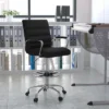Emma And Oliver Mid-Back LeatherSoft Drafting Chair With Adjustable Foot Ring And Chrome Base
