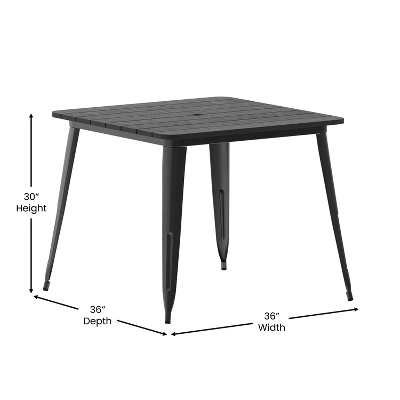 Emma And Oliver Indoor/Outdoor Dining Table With Umbrella Hole, 36" Square All Weather Poly Resin Top And Steel Base 5 Emma And Oliver Indoor/Outdoor Dining Table With Umbrella Hole, 36" Square All Weather Poly Resin Top And Steel Base - Image 5
