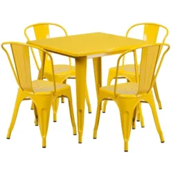 Emma And Oliver Commercial Grade 31.5" Square Metal Indoor-Outdoor Table Set With 4 Stack Chairs -Emma And Oliver GUEST 769baca1 b113 4d81 8597 59e61d40ed4b