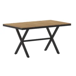 Emma And Oliver 59" X 35.5" Outdoor X-Frame Dining Table With Faux Teak Poly Slat Top And Metal Frame -Emma And Oliver GUEST 76d01e4c 2fc5 4d67 b031 472679c4ebfa