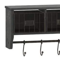 Emma And Oliver Rustic Country Wall Mounted Shelf With 5 Adjustable Sliding Hooks And Three Wire Storage Baskets -Emma And Oliver GUEST 770bef74 3780 4ffe 9358 563603b84760