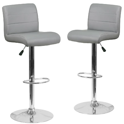 Emma And Oliver 2 Pack Contemporary Vinyl Adjustable Height Barstool With Rolled Seat And Chrome Base 8 Emma And Oliver 2 Pack Contemporary Vinyl Adjustable Height Barstool With Rolled Seat And Chrome Base - Image 8