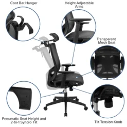 Emma And Oliver Ergonomic Mesh Office Chair-Synchro-Tilt, Pivot Headrest, Adjustable Arms 16 Emma And Oliver Ergonomic Mesh Office Chair-Synchro-Tilt, Pivot Headrest, Adjustable Arms -Emma And Oliver GUEST 7796d0de 6974 47d3 bfaa 25a0eb4656b7
